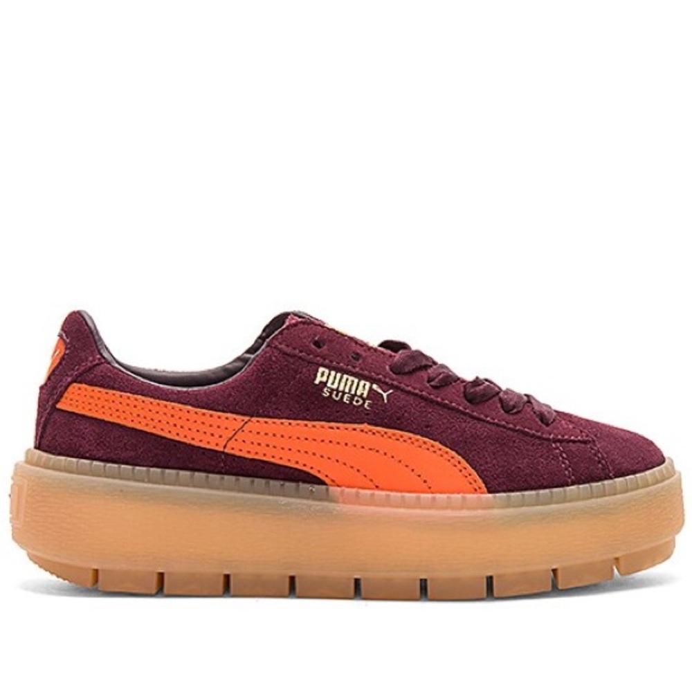 Women’s Puma Suede Platform Trace Sneakers in “Winetasting Flame”